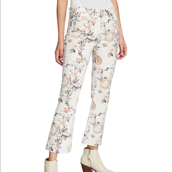 PAIGE Denim - Paige Colette Crop Flare Floral Print Jeans with Raw Hem Size 27